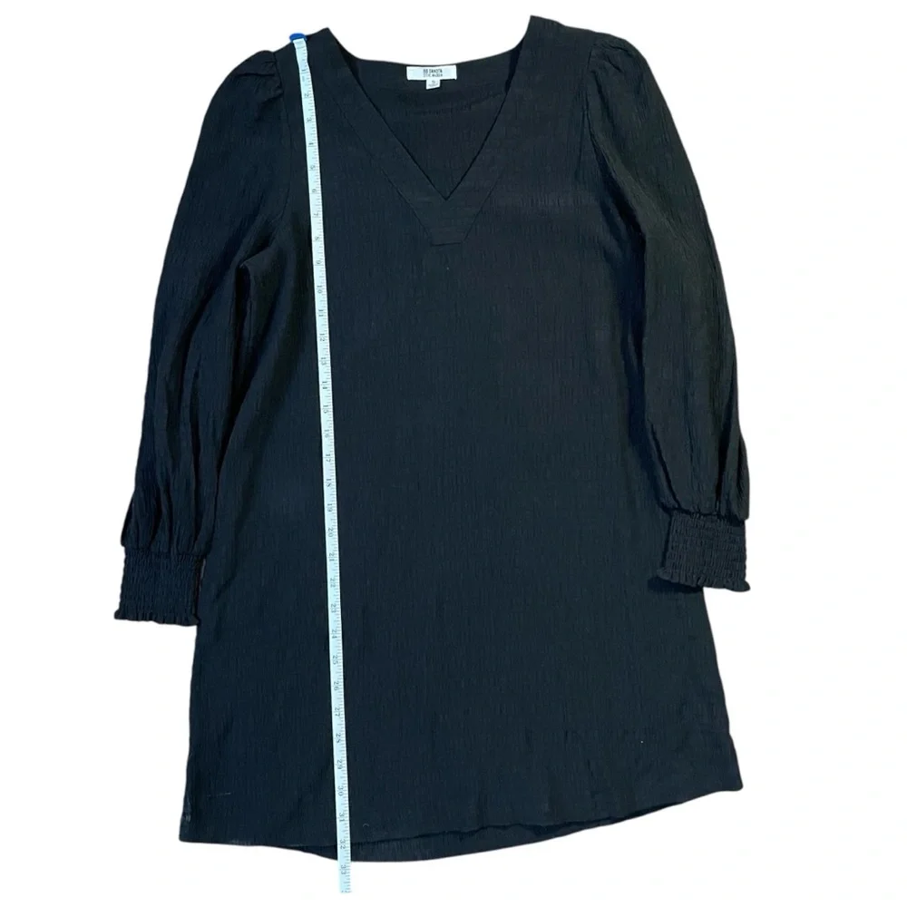 BB‎ Dakota Steve Madden Black Crinkle Crepe Puff Sleeve Mini Dress Smocked Cuffs